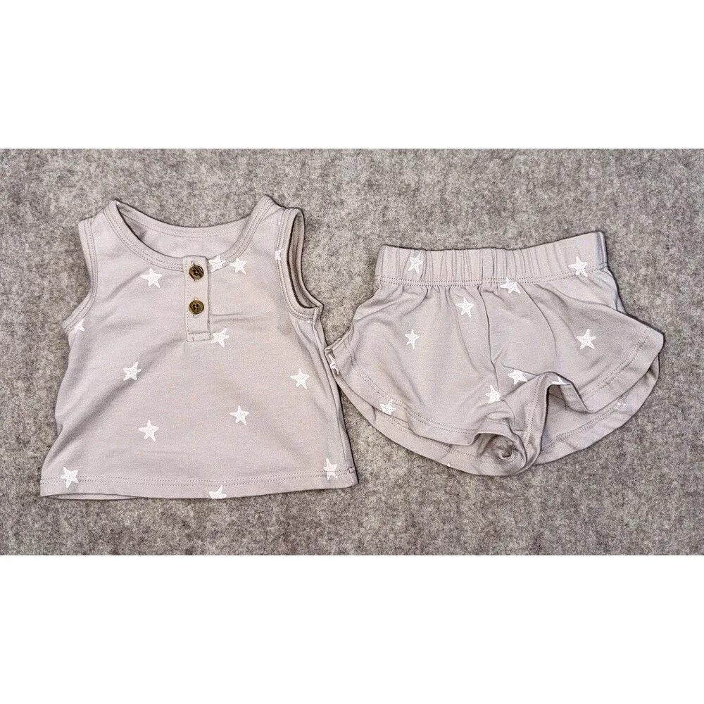 Cloud Island Girls Newborn 2 Piece Set Tank & Shorts Stars Tan